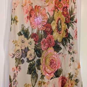 Vintage Dressbarn Cream Floral High-Low Dress + Sequins